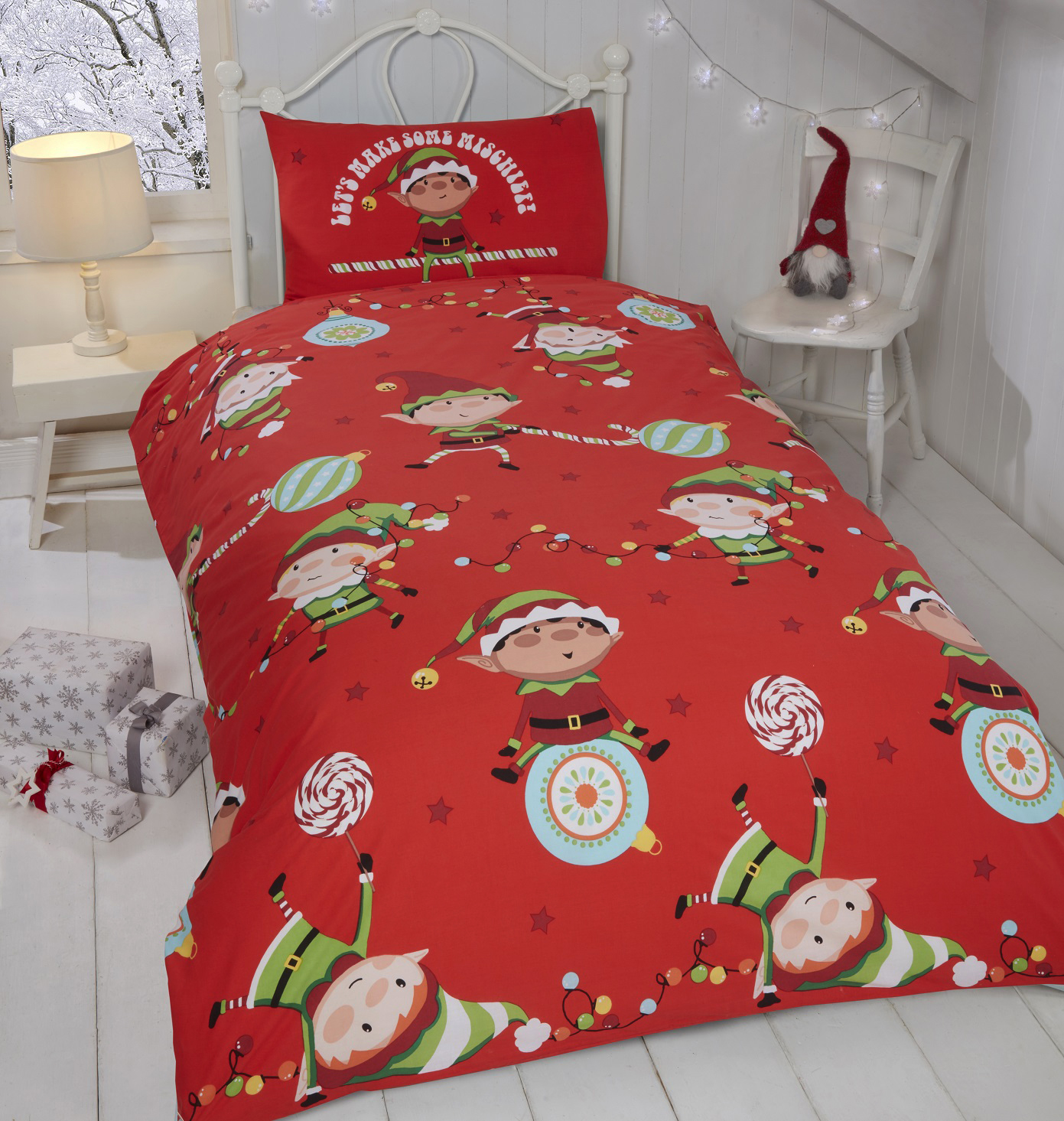 Christmas Xmas Duvet Cover Santa Gonks Noel Uk Bedding Quilt Set Pillow